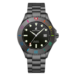 Borel 依波路睿智系列「櫛水母」DLC黑鋼彩虹陶瓷圈 200米潛水男士自動機械手錶N0735G0D-MZ5W