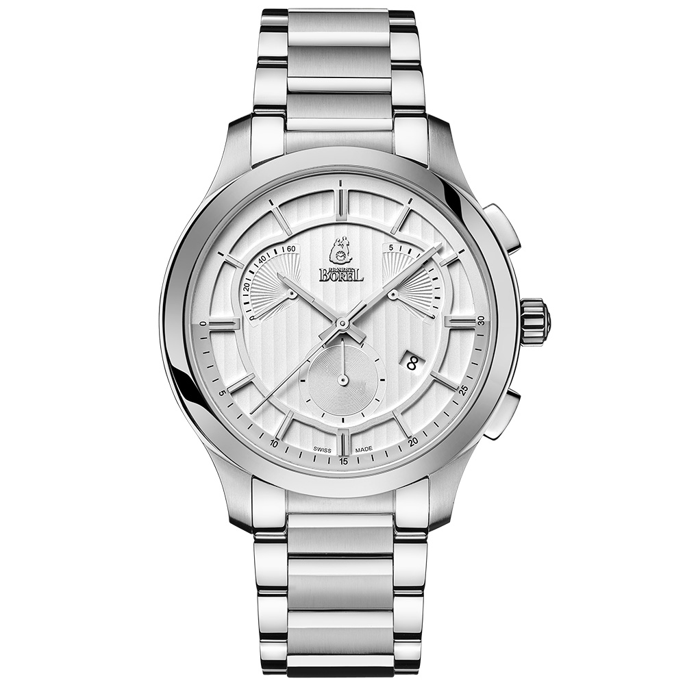 Borel 依波路音韻系列銀色錶盤三指針男士石英計時碼錶 GS608F1-4522#