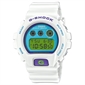 Casio G-SHOCK 6900 系列活力百搭藍色錶盤白色錶帶數碼手錶 DW-6900RCS-7