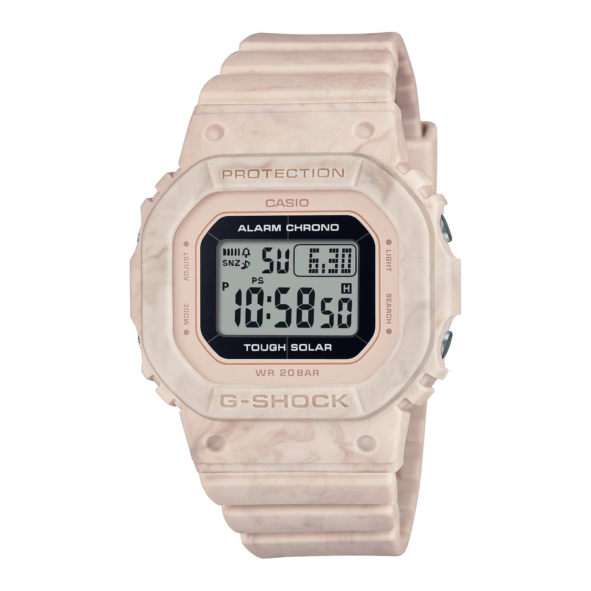 Casio G-SHOCK 粉橘色大理石紋太陽能女士數碼手錶 GMS-S5600RT-4
