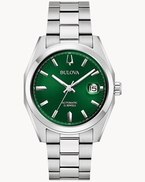 Bulova Surveyor 綠色太陽紋錶盤三針男士自動機械手錶 96B429