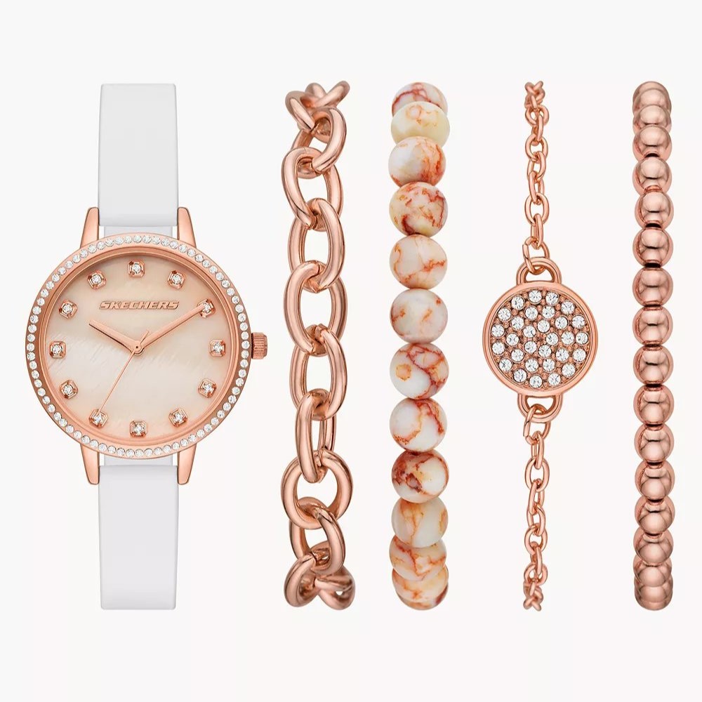 Skechers 女士手錶套裝 34mm三指針石英手錶配有精美手鏈 SR9080