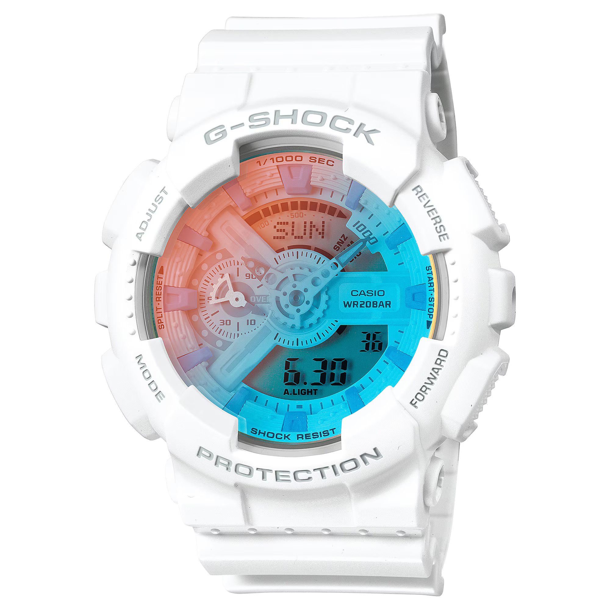 Casio G-SHOCK 110 系列陽光沙灘搶眼反射玻璃白色指針數碼手錶 GA-110TL-7A