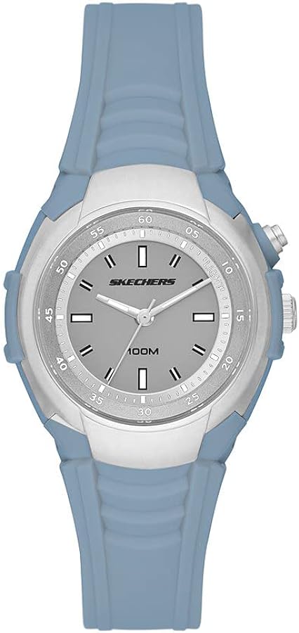 Skechers WALGROVE 35mm 灰藍色塑膠錶殼和矽膠錶帶女士石英手錶 SR2122