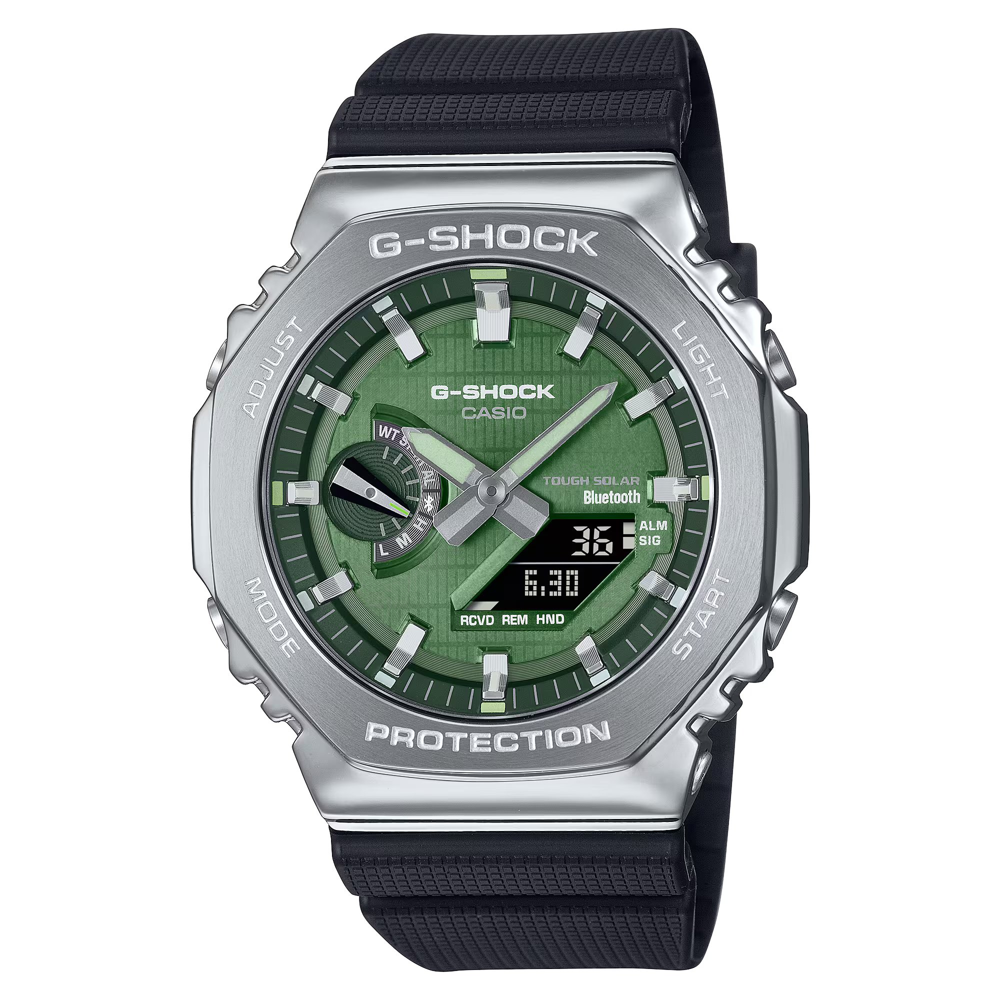 Casio G-SHOCK G-STEEL 2100 系列綠色錶盤八角形藍牙太陽能手錶 GBM-2100A-1A3