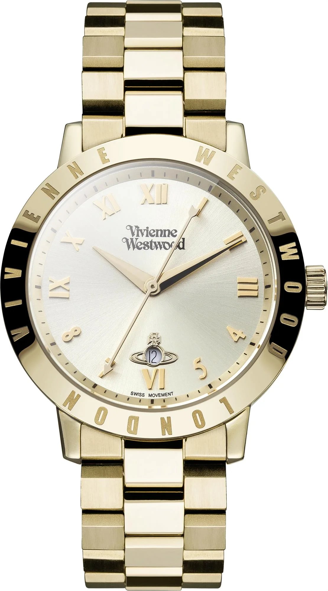 Vivienne Westwood Bloomsbury 香檳色錶盤金色不鏽鋼女士指針石英手錶 VV152GDGD