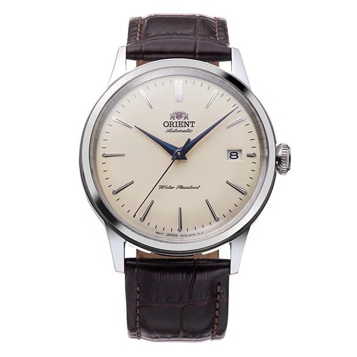 Orient Bambino Date Ⅱ 系列日期顯示白色錶盤真皮表帶男士自動機械手錶 RA-AC0M04Y30B