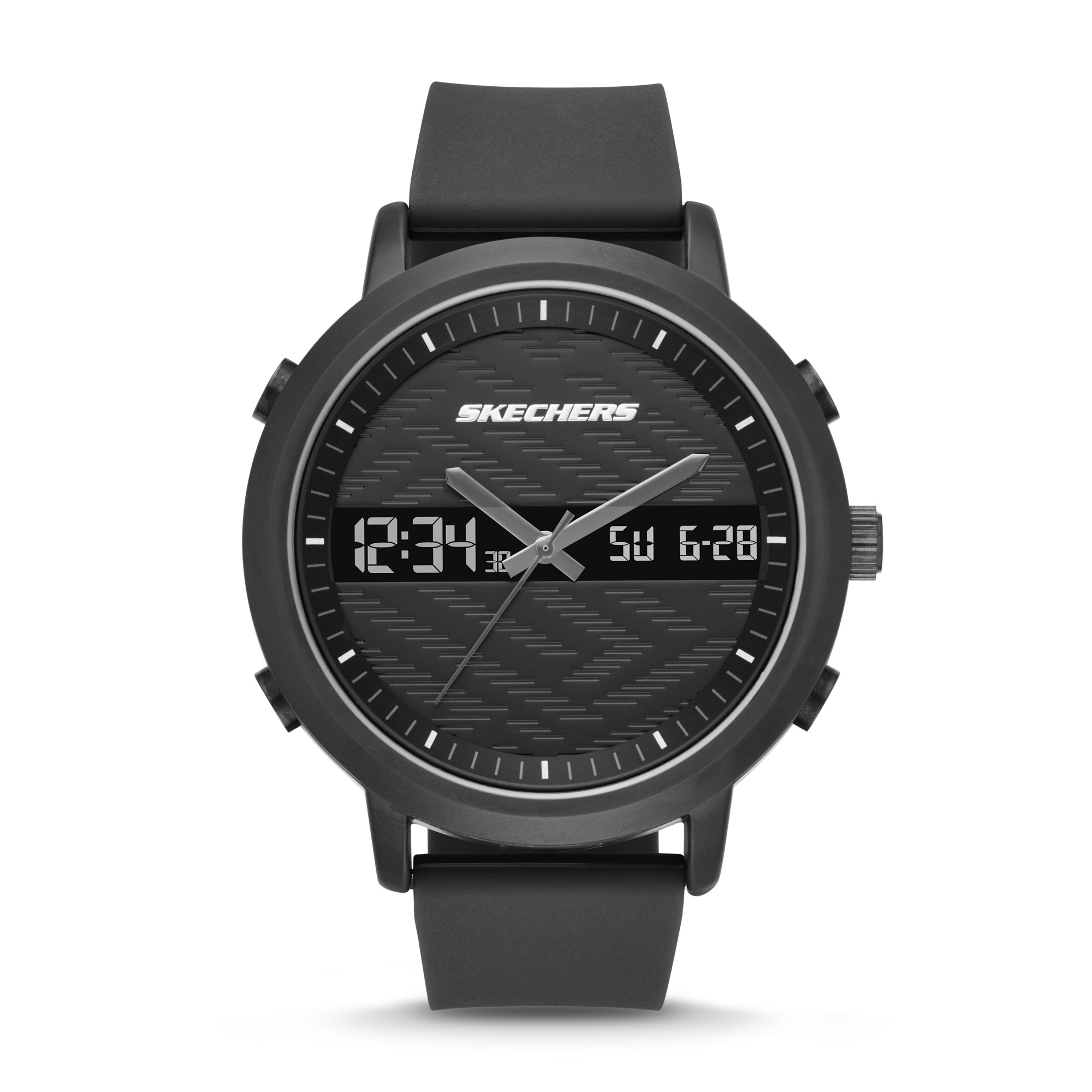 Skechers 48mm 黑色錶盤矽膠錶帶男士指針數位手錶 SR5071