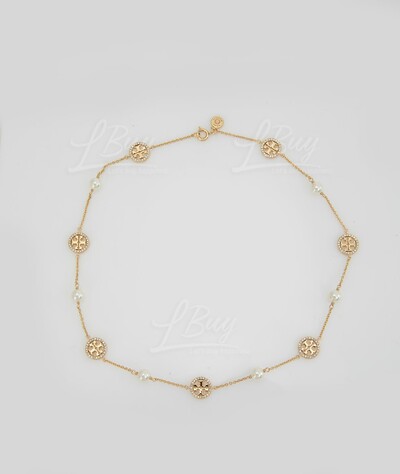 TORY BURCH-CRYSTAL PEARL LOGO Necklace