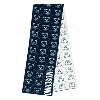 Moschino Teddy Bear Navy and White Two Sided Scarf