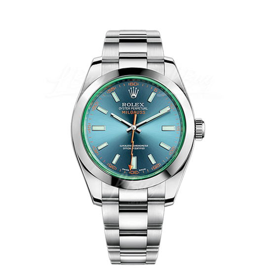 Rolex 116400GV Blue Dial Green Crystal Watch