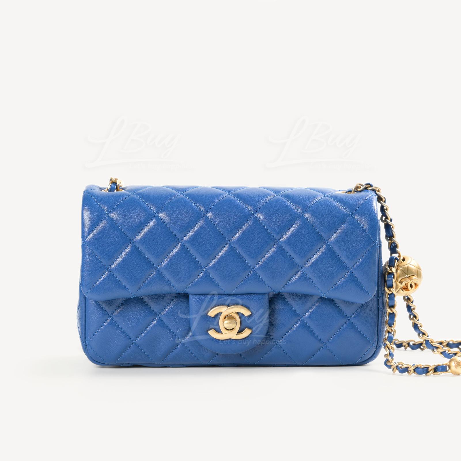 Chanel 小金球20cm藍色垂蓋手袋 AS1787
