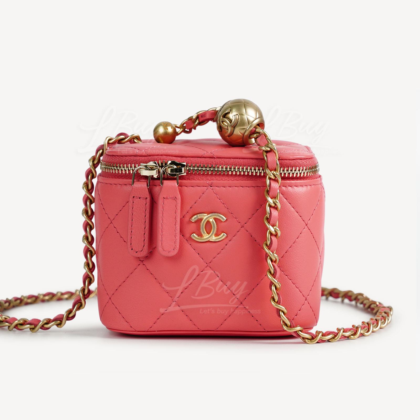 Chanel 小金球鏈帶小號化妝袋 粉紅色 AP1447