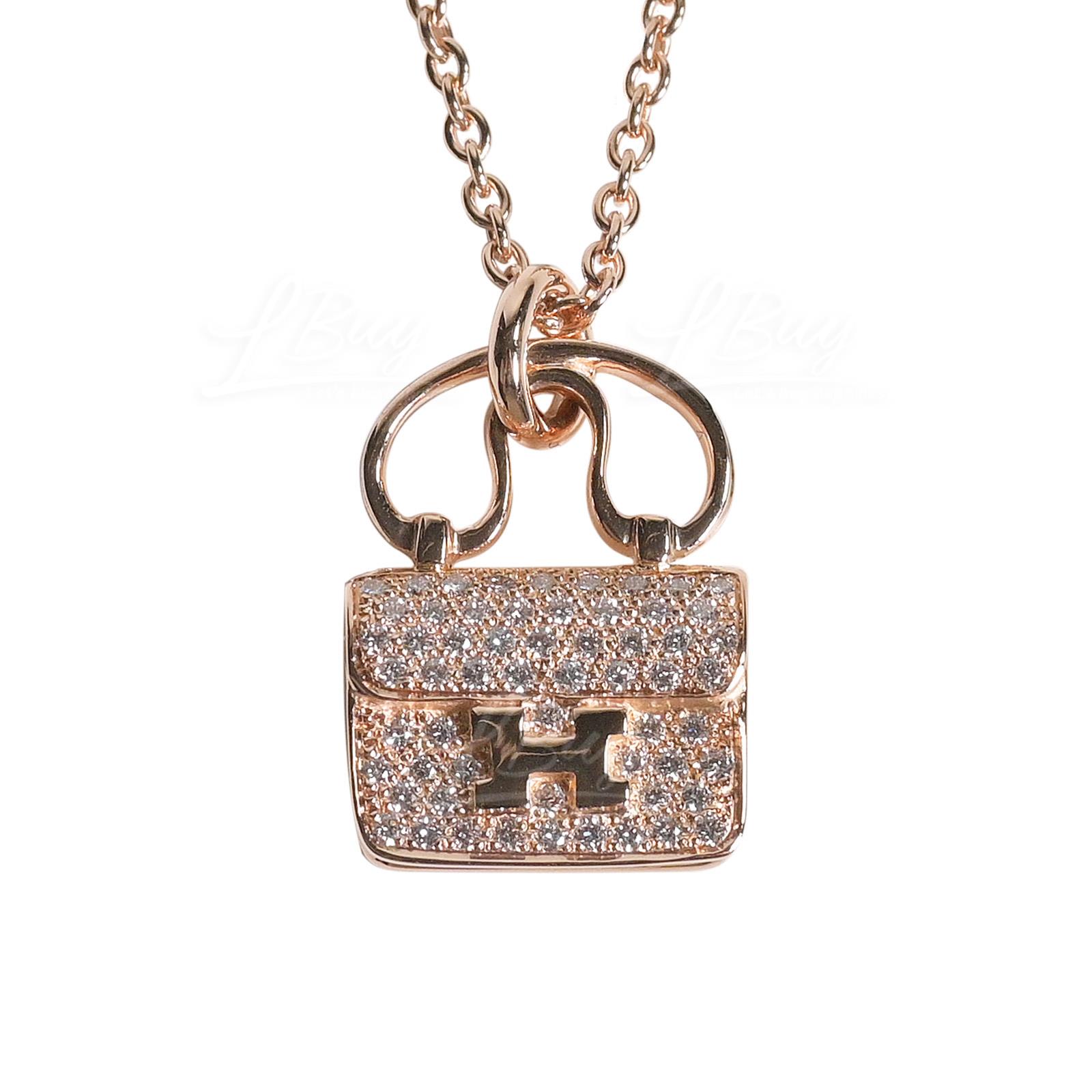 Hermes Constance Amulette Pendant 玫瑰金钻石项链 65颗钻石 0.29克拉