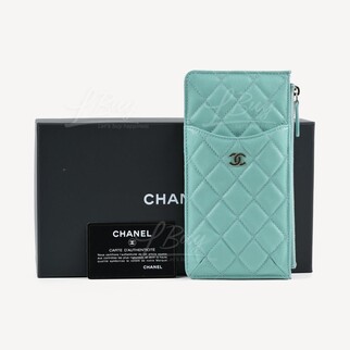 Chanel 拉鍊銀包卡包 電話套手提包 薄荷綠色配金色CC logo AP1652