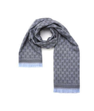 Grey GG Jacquard Pattern Knitted Scarf