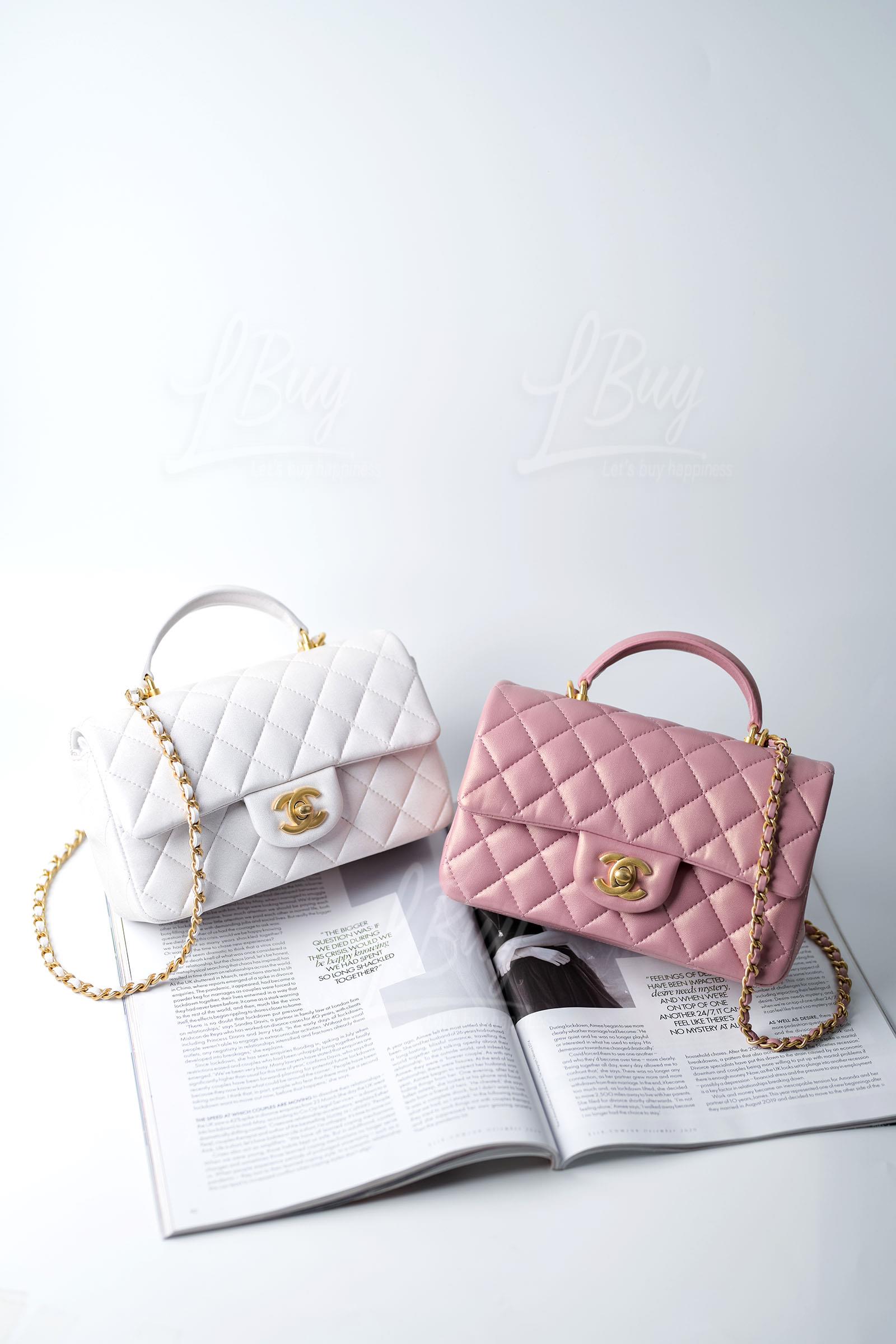 CHANEL-Chanel White Flap Bag with Top Handle
