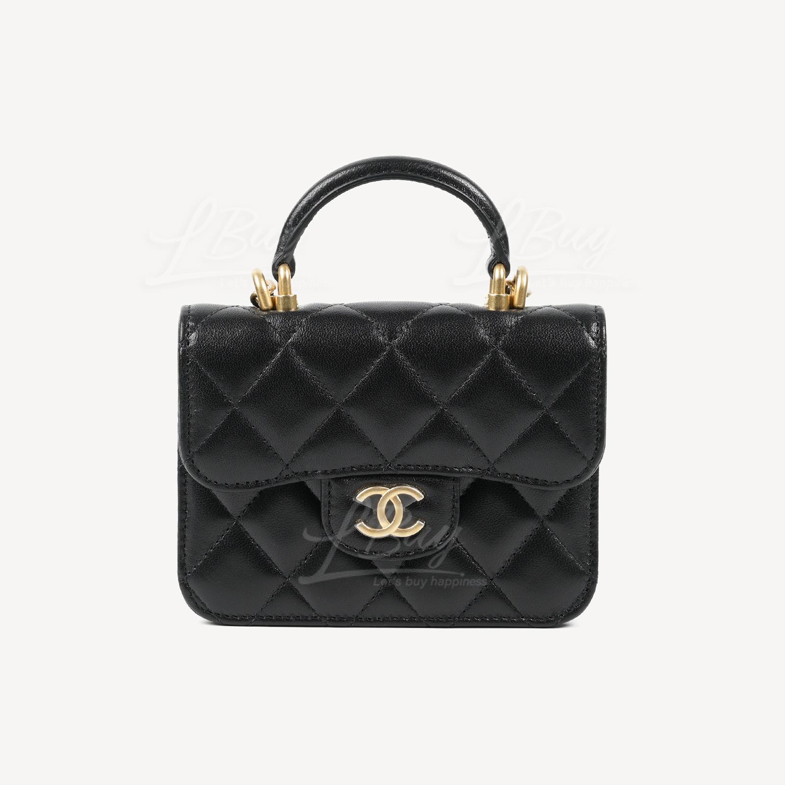Chanel 黑色手挽鏈帶垂蓋零錢包斜揹袋 AP2200