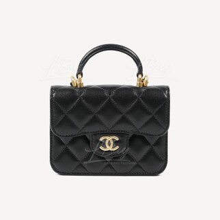 Chanel 黑色手挽鏈帶垂蓋零錢包斜揹袋