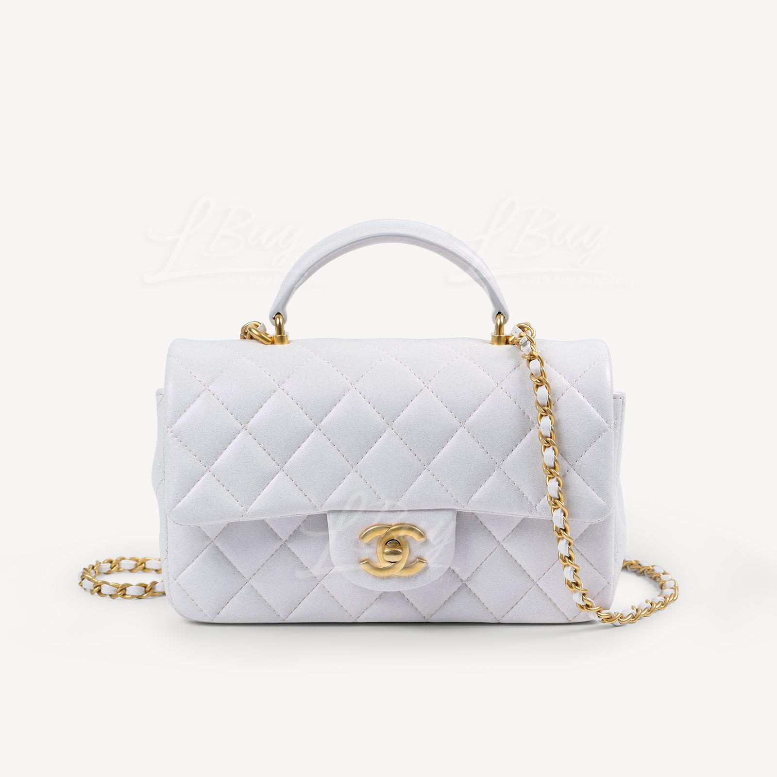 CHANEL-Chanel White Flap Bag with Top Handle