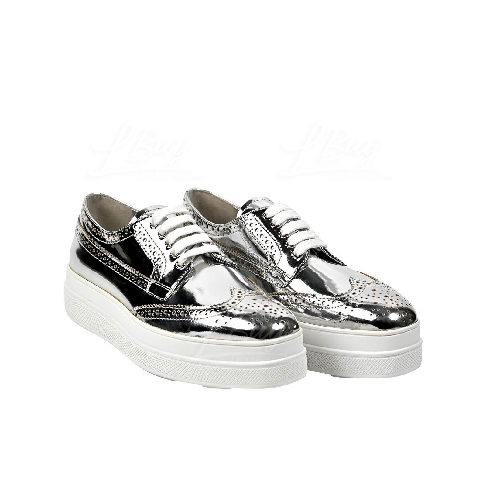 Prada Platform Silver Leather Shoes