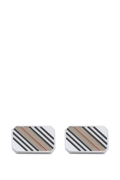 BURBERRY-Icon Stripe Palladium-Plated Cufflinks 袖扣