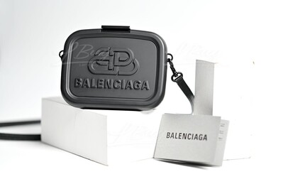 BALENCIAGA-Balenciaga Black Lunch Box Mini Case with Leather Strap