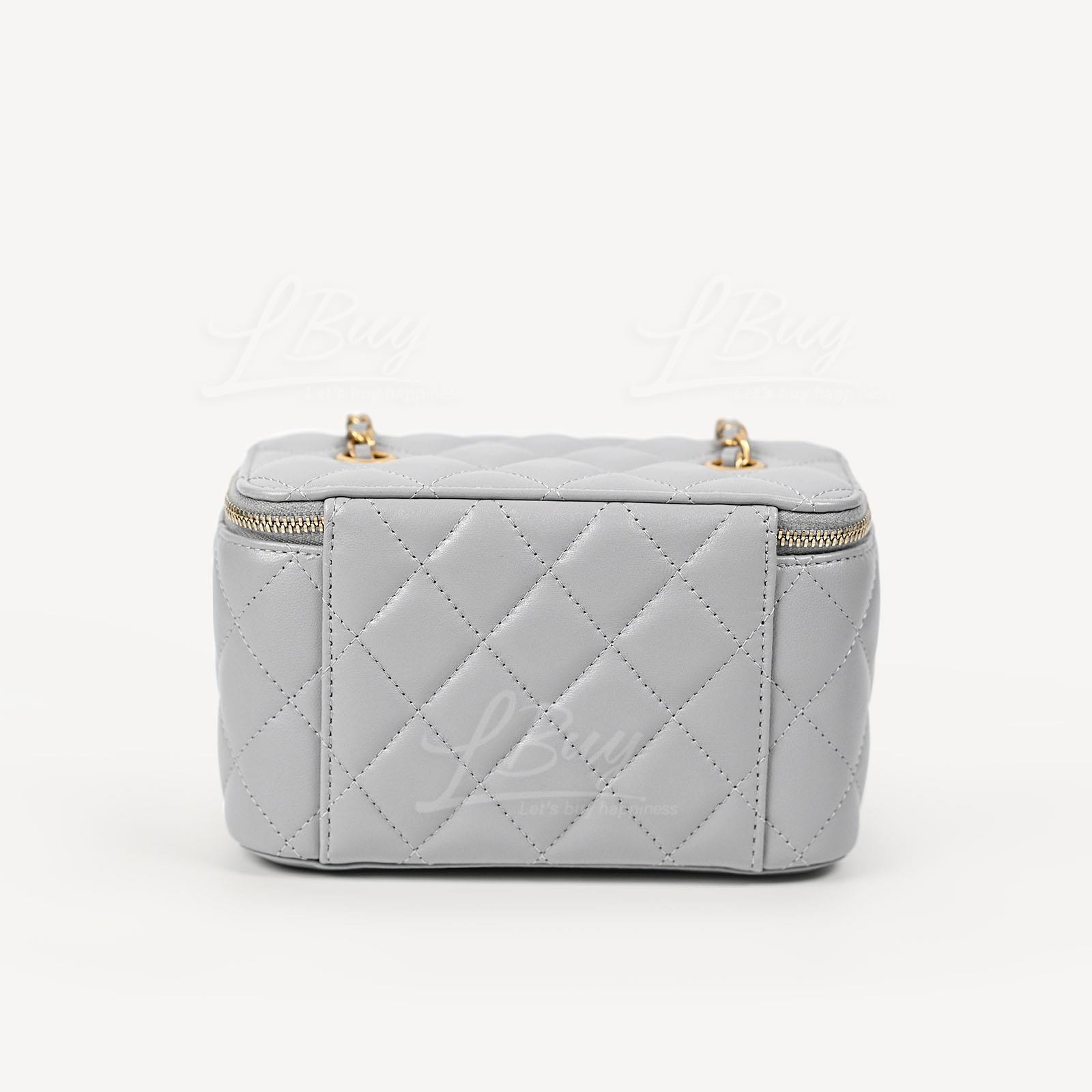 CHANEL-Chanel Gold Ball Grey Long Vanity Case with Chain