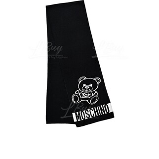 Moschino 大泰迪熊Logo 黑色圍巾/頸巾