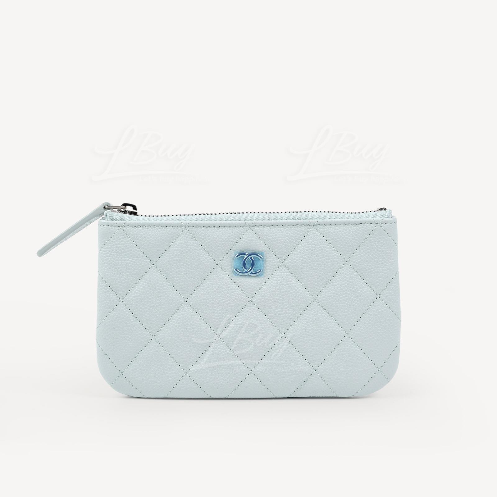 Chanel Classic Zipper Coinsbag Mini Pouch Light Blue with Silver Tone Metal A82365