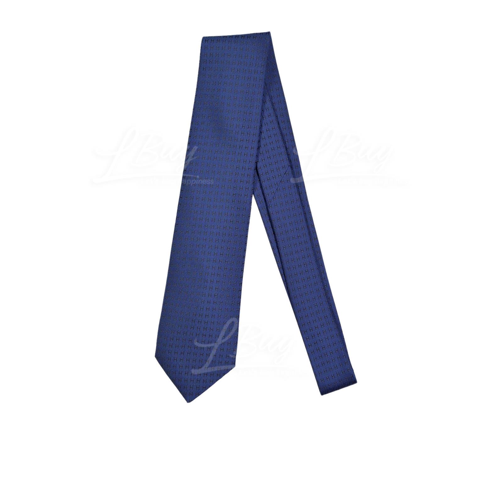 Hermes Faconnee H Bicolore Bleu Nuit Charbon Tie