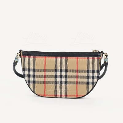 BURBERRY-Burberry Olympia Classic Beige Check Logo Pouch Shoulder Bag