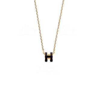 Hermes Mini Pop H Necklace Black with Gold Hardware