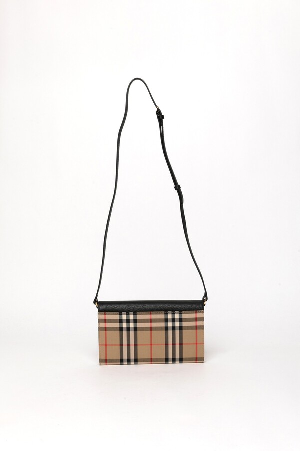 Burberry vintage check and leather wallet with 2025 detachable strap