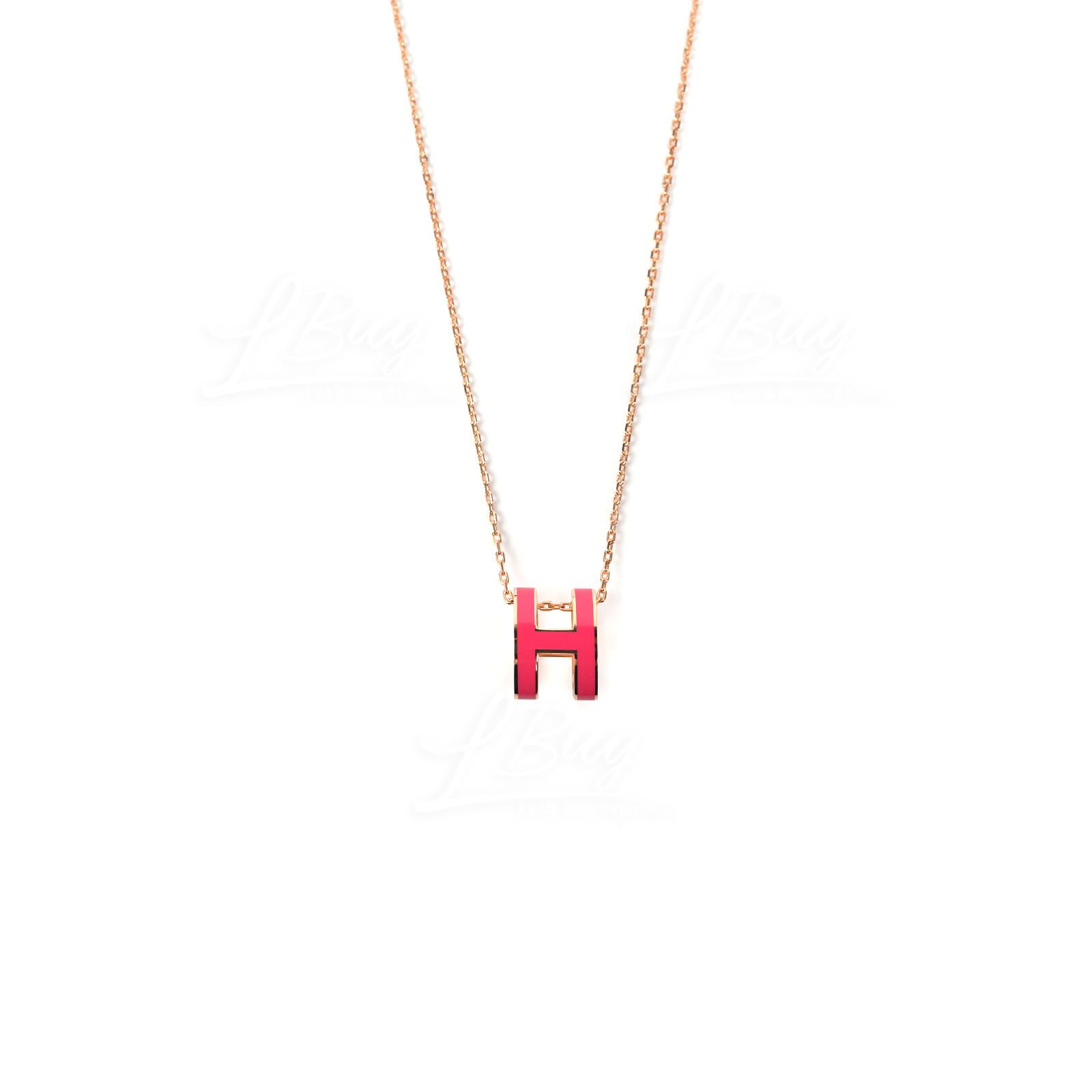 Hermes Pop H Necklace Framboise with Rose Gold Plated Hardware