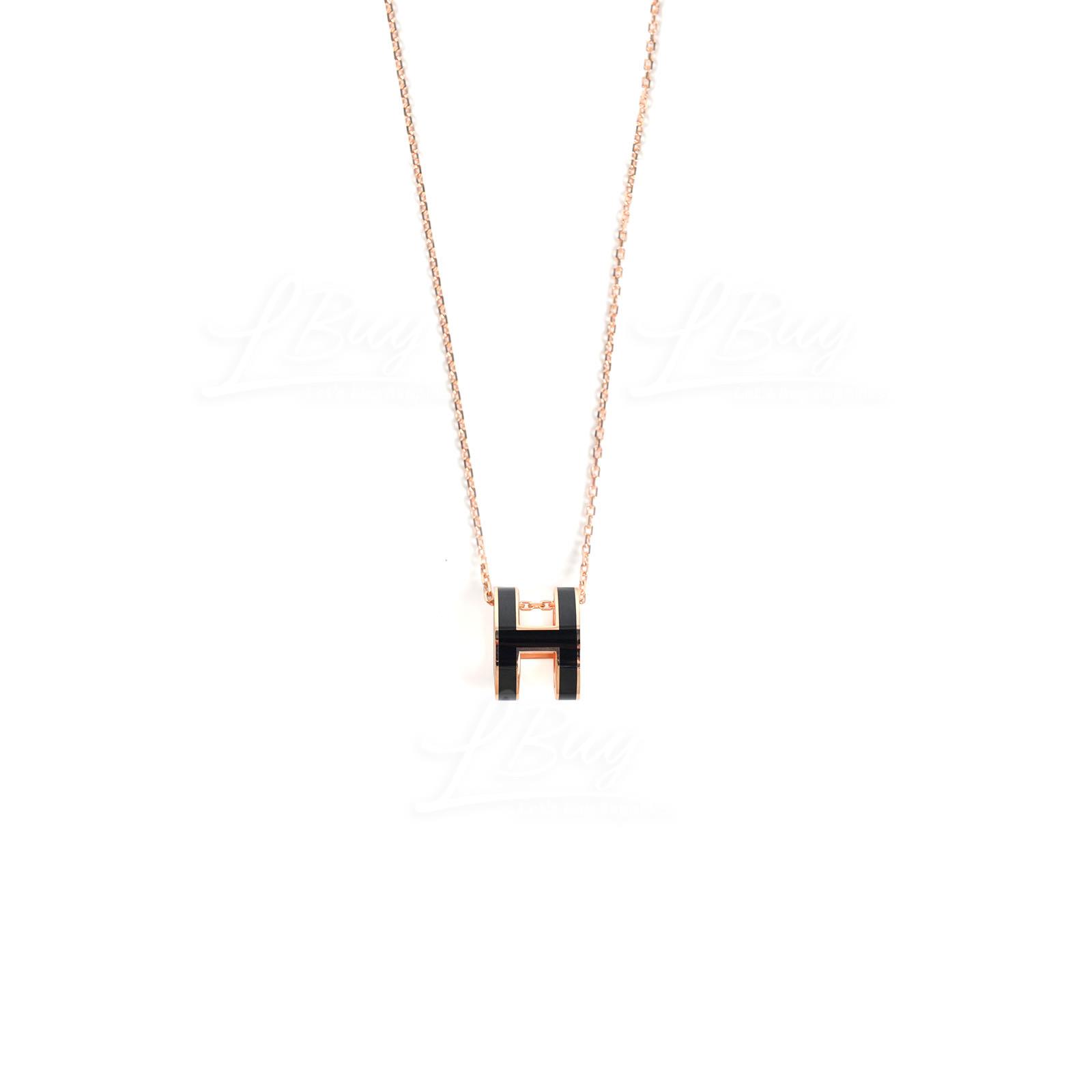 Hermes Pop H Necklace 1C Bleu Abysse with Rose Gold Plated Hardware