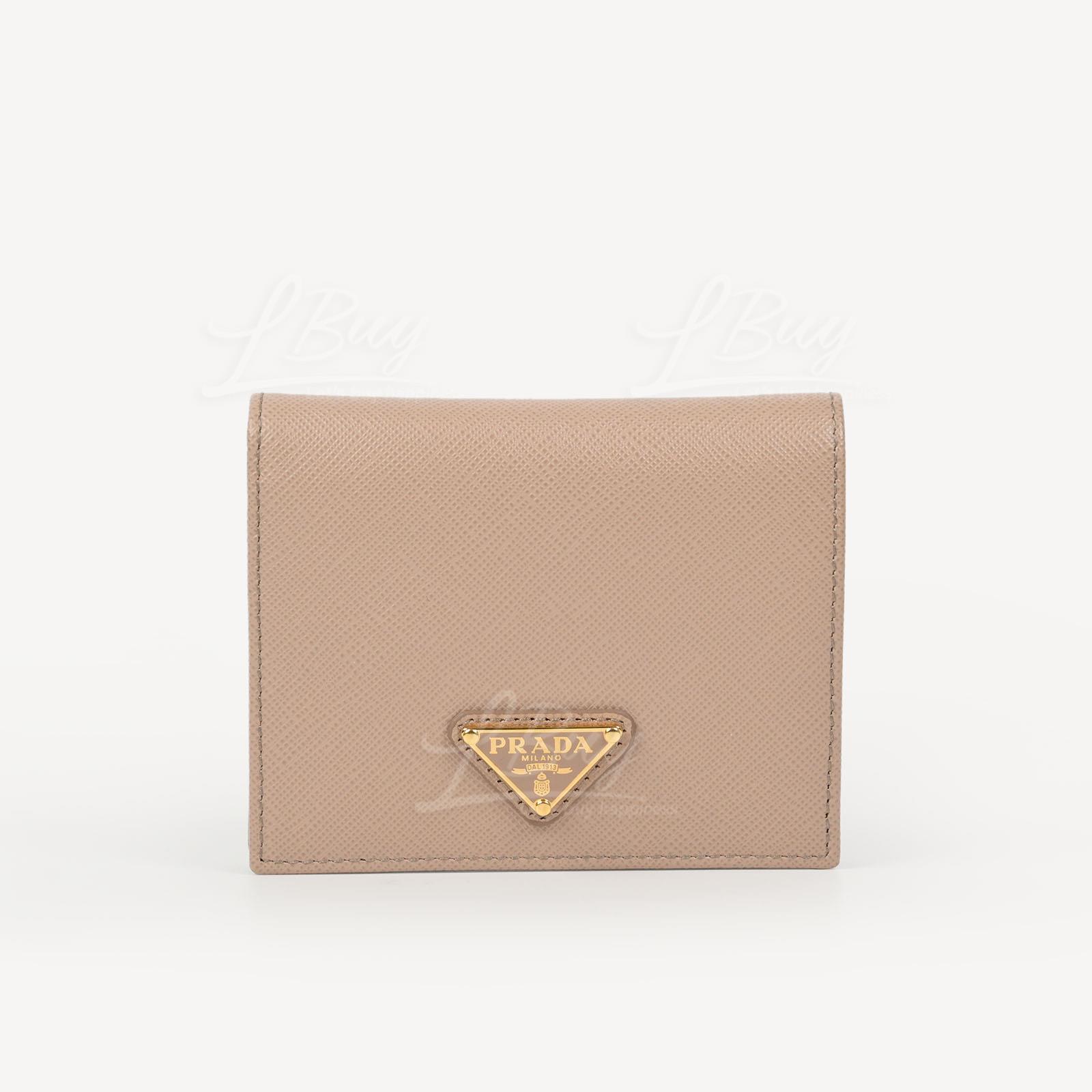 Prada Saffiano Triang Triangle Logo Leather Light Pink Wallet 1MV204