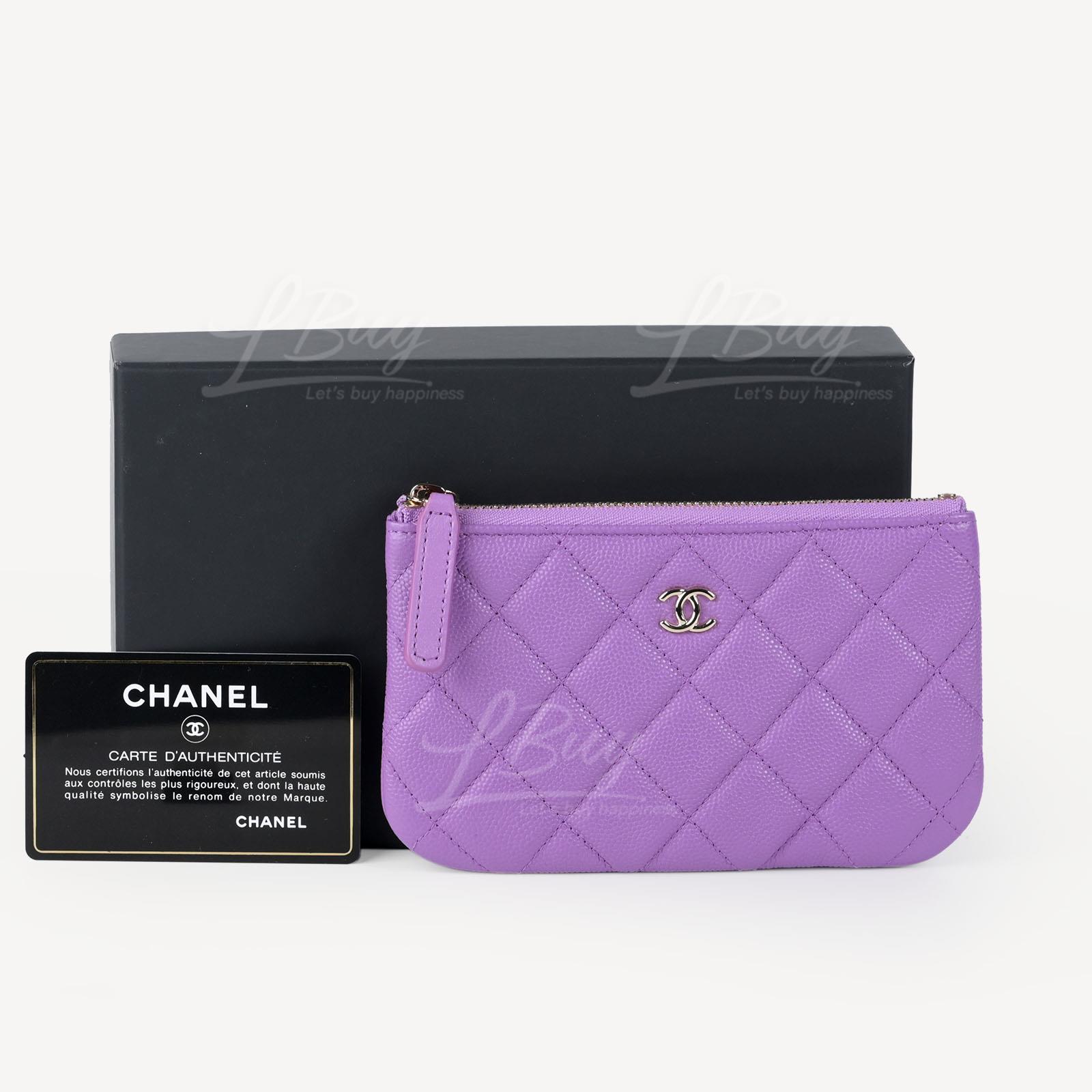 CHANEL-Chanel Classic Zipper Coinsbag Mini Pouch Purple with Gold Tone  Metal A82365