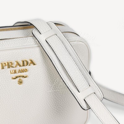 PRADA-Prada Gold Logo Leather Double Zipper Shoulder Bag Crossbody Bag  Bianco