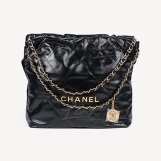 Chanel 22 Handbag 金色Logo光面小牛皮黑色小號手袋 AS3260