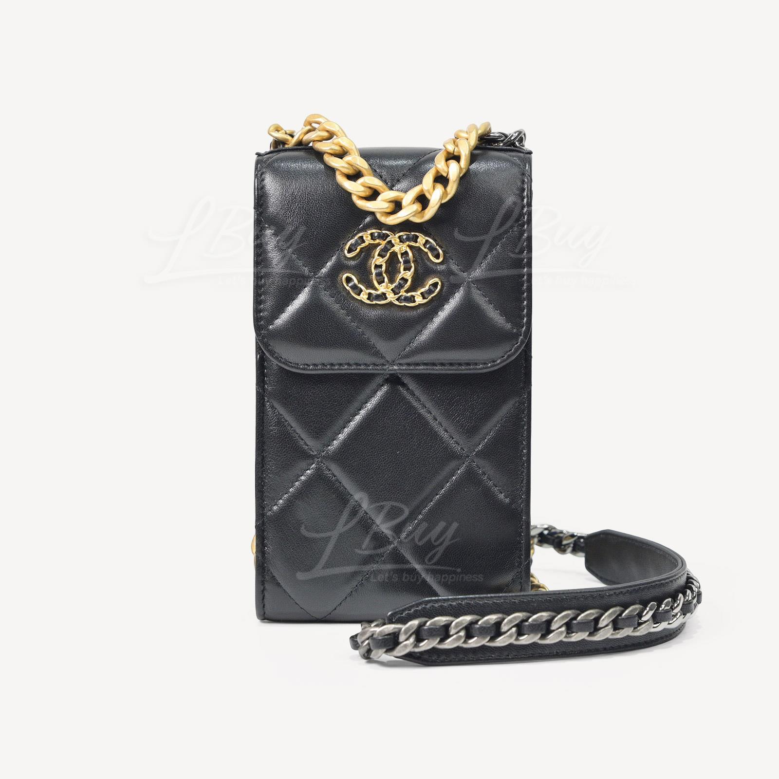 Chanel 19 黑色鏈帶手提電話袋斜揹袋 AP1773