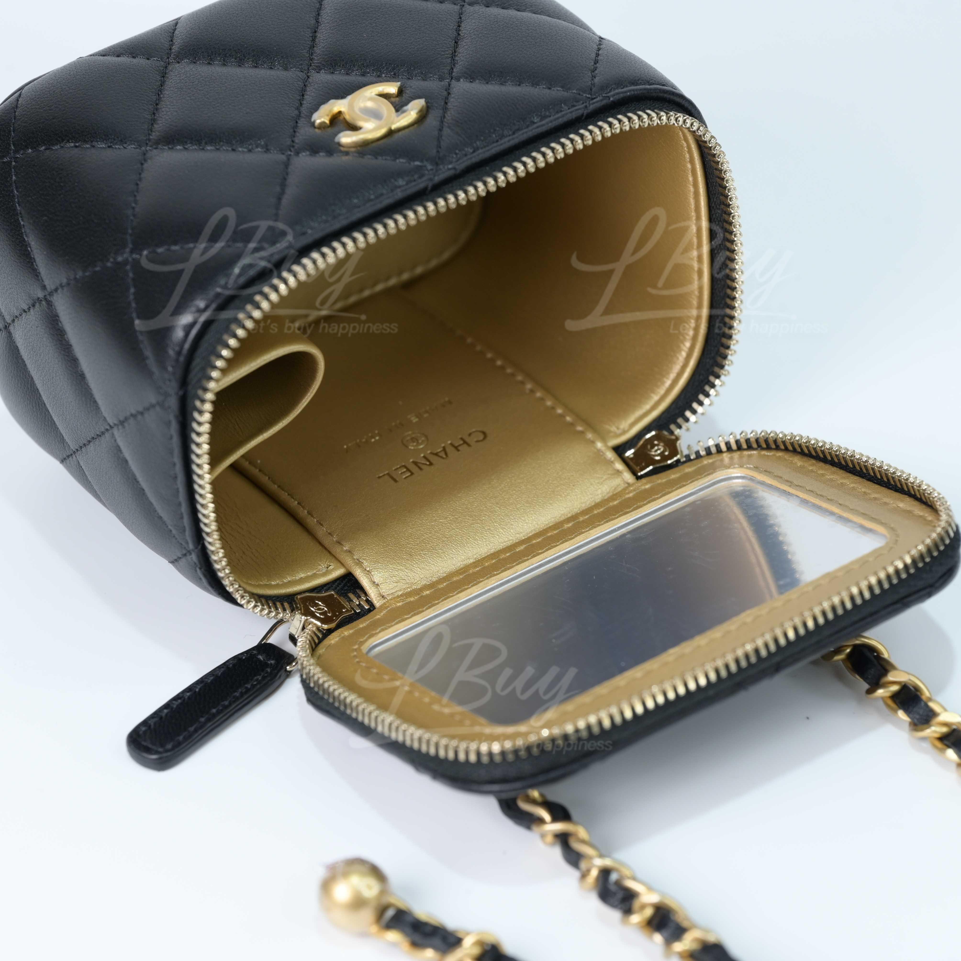 香奈儿-Chanel 小金球镜子盒底CC Logo链条小号化妆袋黑色AP1447
