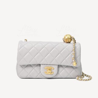 Chanel Flap Bag Handbag Light Grey 20cm