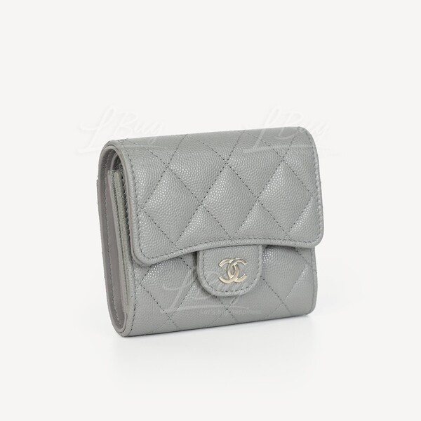 CHANEL Chanel Classic Small Flap Wallet Grey with Gold Tone Metal