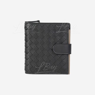 Bottega Veneta Black Woven Snap Button Short Wallet with Zip Coin Purse 121059