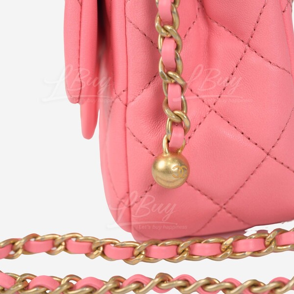 CHANEL-Chanel 皮穿鏈子小金球20cm 粉紅色垂蓋手袋AS1787