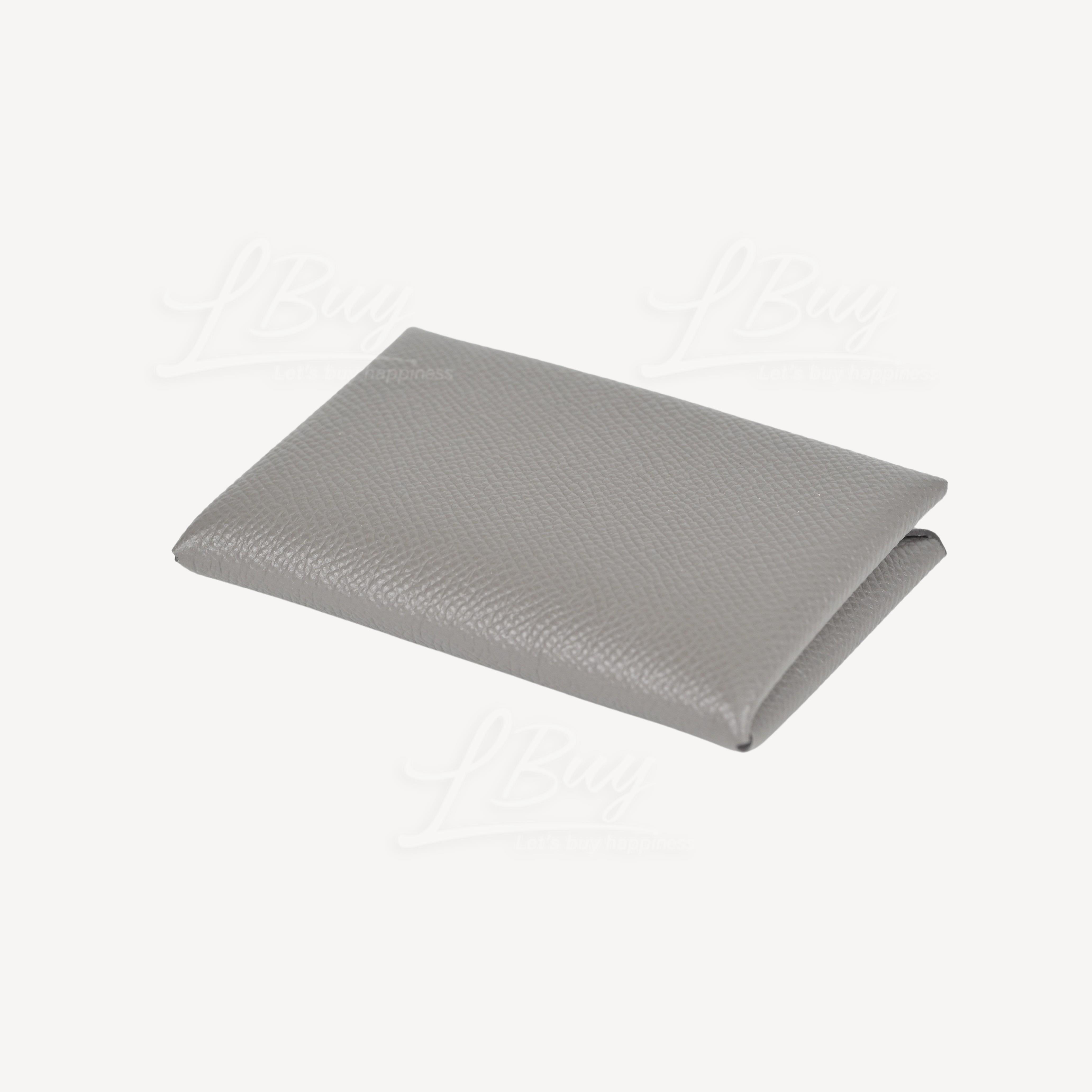 Hermès Hermès Calvi Calfskin Card Holder-Gris Meyer (Wallets and