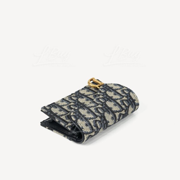 Saddle Flap Card Holder Blue Dior Oblique Jacquard