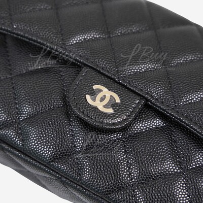 CHANEL-Chanel Black Grained Calfskin Gold CC Logo Phone Holder with Chain  Handbag AP2096