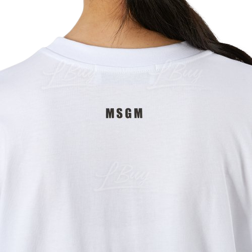 MSGM-MSGM 白色刺绣标红色船锚图桉短袖T恤连衣裙白色